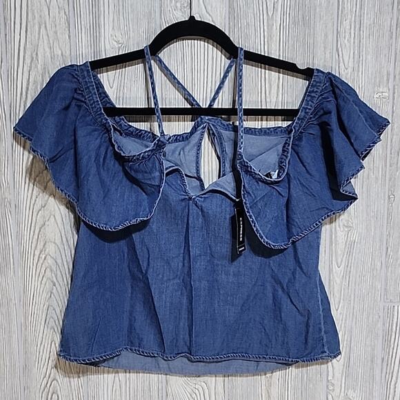 Express Chambray Off The Shoulder Crop Top Womens XS NWT - Picture 2 of 7